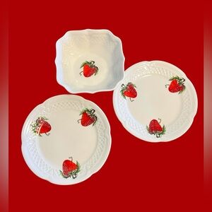 Louis Lourioux Strawberry Bread and Butter Plates and Soup Bowl Set